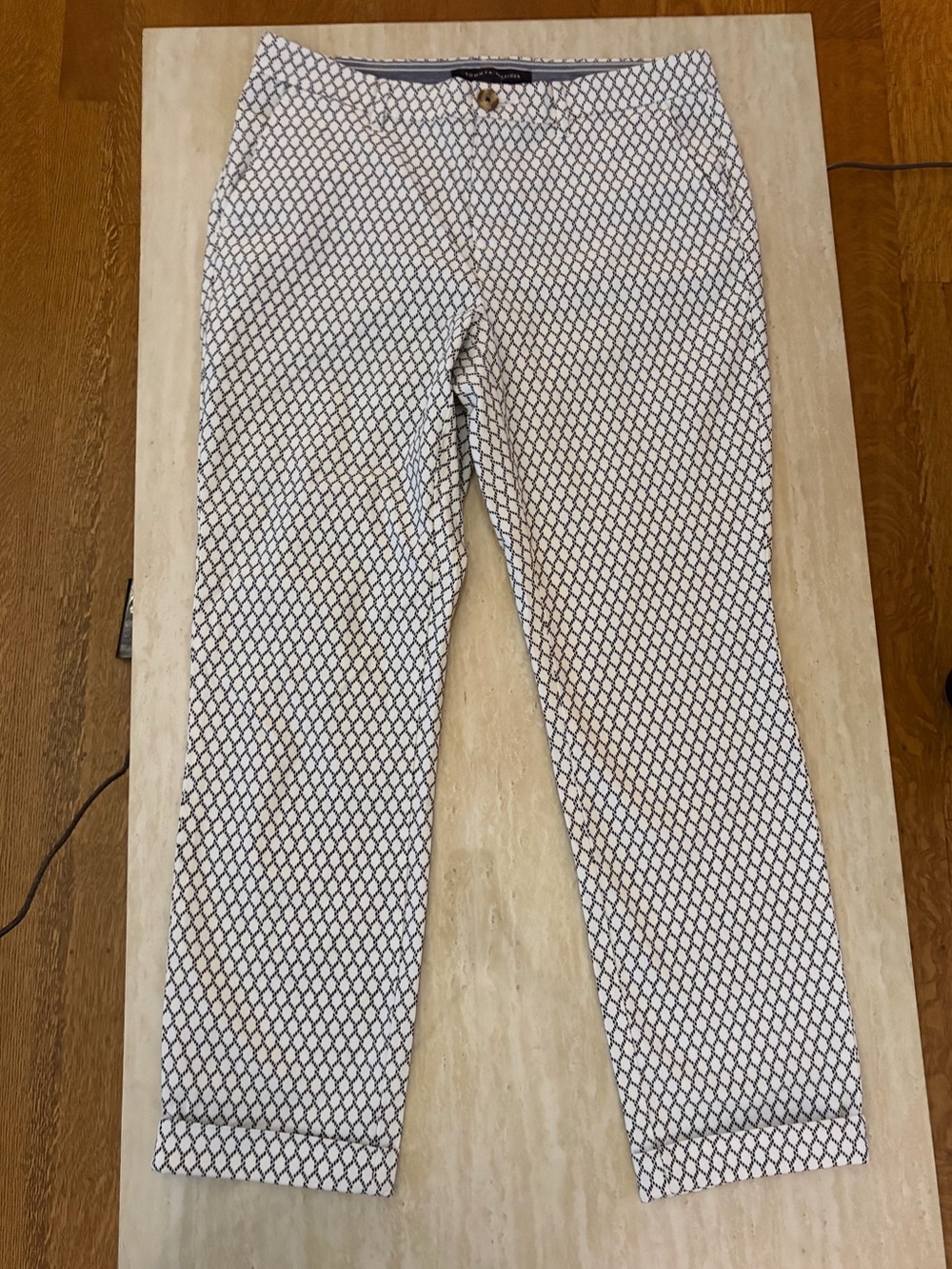 Tommy Hilfiger White and Navy Printed Pants
